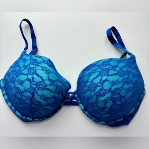 Victorias Secret 36DD Blue Green Bra Push Up Lace Mermaidcore Ocean Vibes